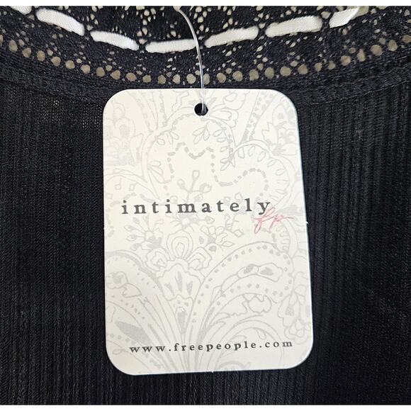 FREE PEOPLE Women's M Only You Tank Top Ribbed Black White Ribbon Trim NEW - Picture 3 of 6